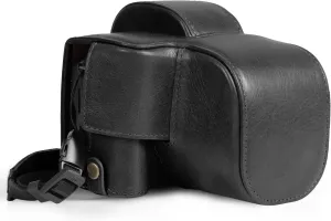 MegaGear Genuine Leather Camera Case for Canon EOS R100 (18-45mm) - Stylish and Protective - Black