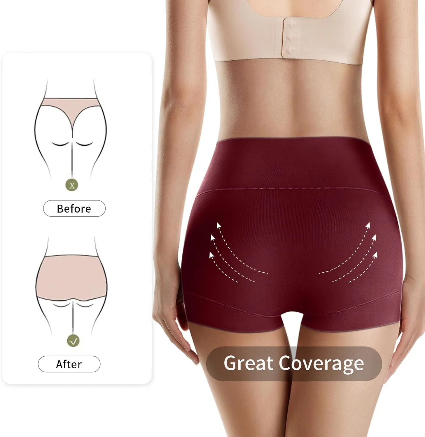 MEIYATING Boy Shorts Underwear for Women High Waisted Cotton Panties Stretch Briefs 4 Pack