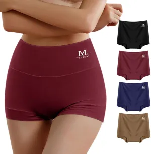 MEIYATING Boy Shorts Underwear for Women High Waisted Cotton Panties Stretch Briefs 4 Pack