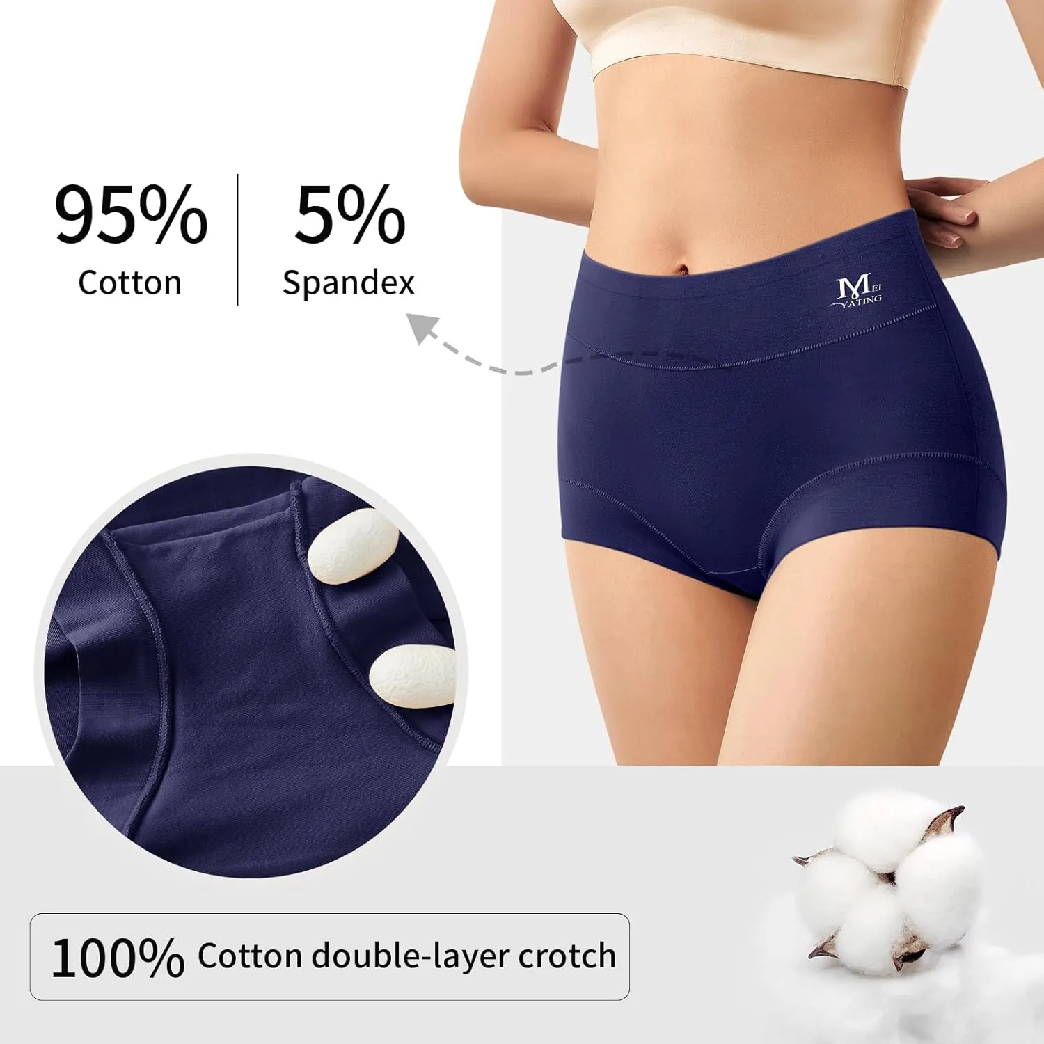 MEIYATING Boy Shorts Underwear for Women High Waisted Cotton Panties Stretch Briefs 4 Pack