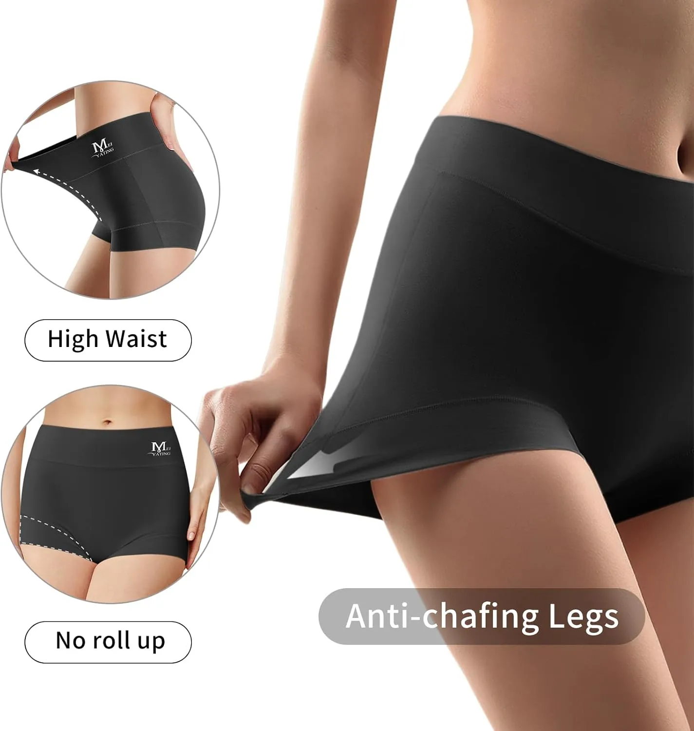 MEIYATING Boy Shorts Underwear for Women High Waisted Cotton Panties Stretch Briefs 4 Pack