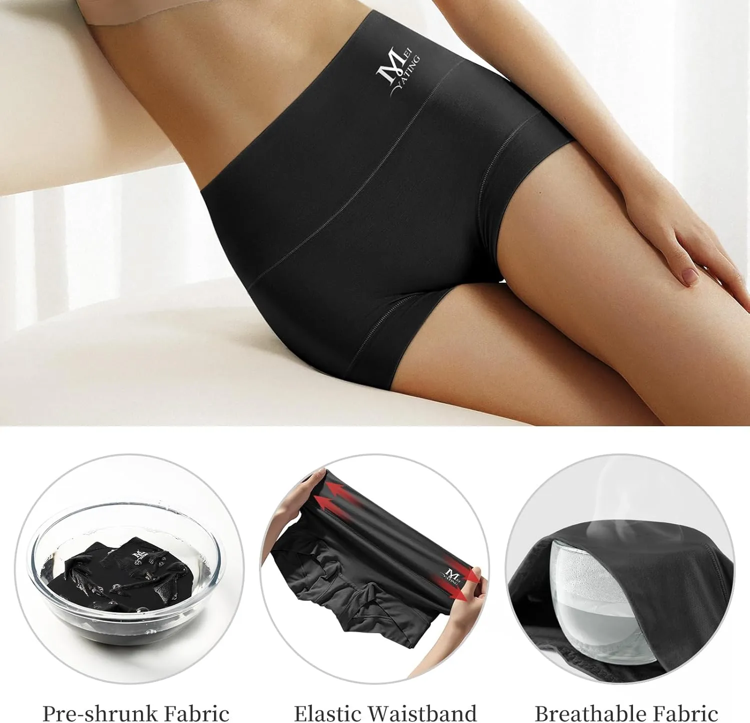 MEIYATING Boy Shorts Underwear for Women High Waisted Cotton Panties Stretch Briefs 4 Pack