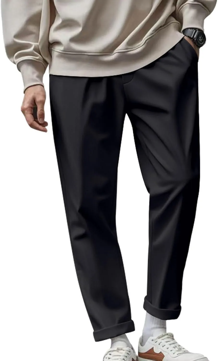Mens Casual Pants Elastic Waist Relaxed Fit Drawstring Sweatpants Lightweight Comfy Jogging Atheltic Pants Baggy Lounge Pants