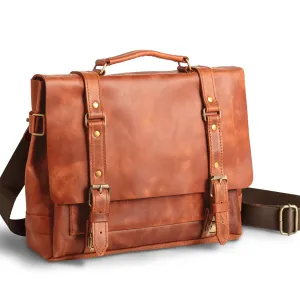 Men's Leather Briefcase for 13 Inch MacBook, Leather laptop bag for men with Padded Compartment, Full Grain Leather Rugged Satchel Shoulder leather bag for men, Stylish Business briefcases for men
