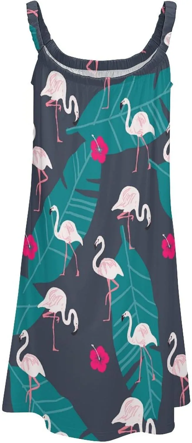 micidad Summer Dresses for Women Flamingo Sleeveless Sundress Casual Loose Beach Cover Ups Dress, 5X-Large