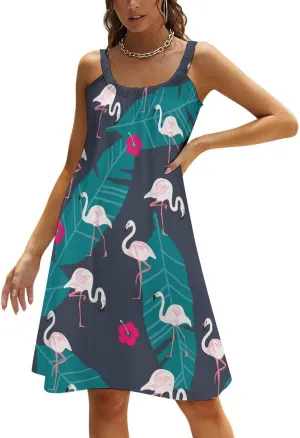 micidad Summer Dresses for Women Flamingo Sleeveless Sundress Casual Loose Beach Cover Ups Dress, 5X-Large