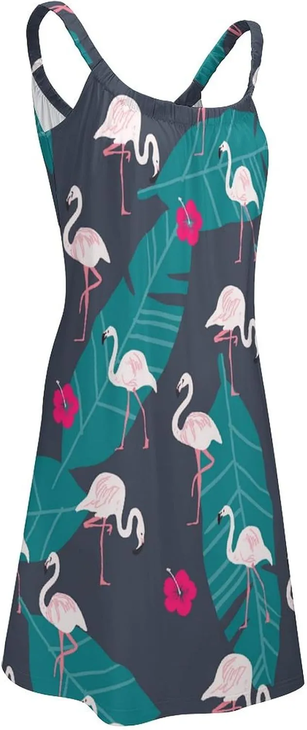 micidad Summer Dresses for Women Flamingo Sleeveless Sundress Casual Loose Beach Cover Ups Dress, 5X-Large
