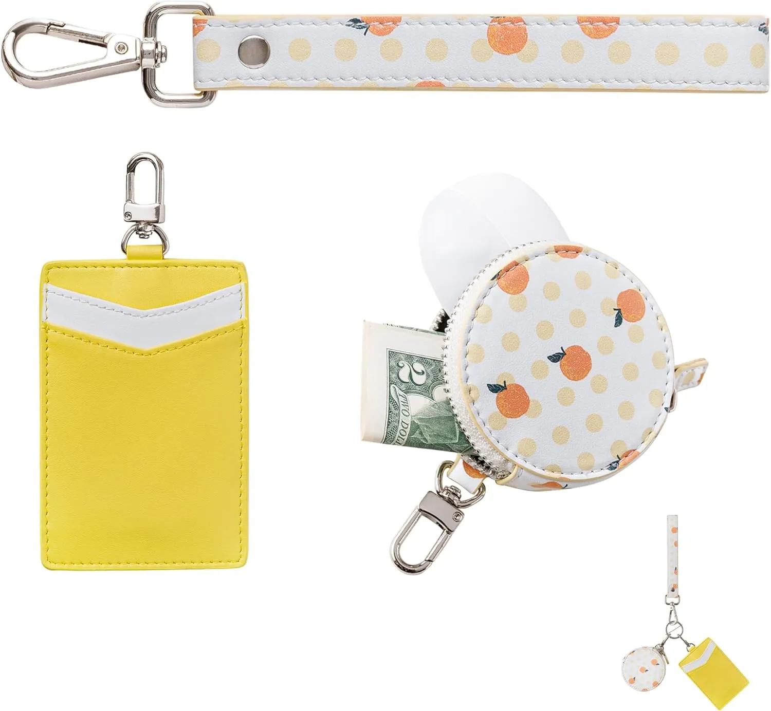 Microfiber Leather Keychain Wristlet Wallet for Women Dual Pouch Wristlet Mini Purse with Card Holder Women Wallet Portable Landyard Coin Purse Keychain