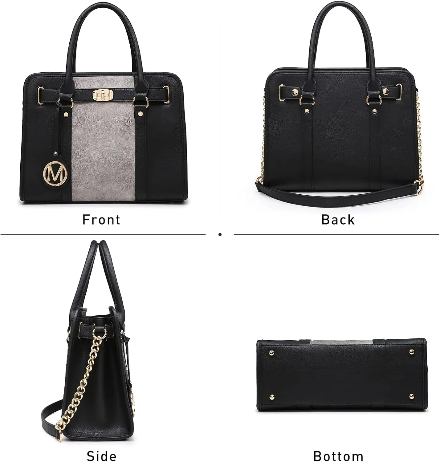 MKP Women Satchel Handbags Purses Two tone Top Handle Tote Shoulder Bags with Matching Wristlet Wallet Set 2pcs