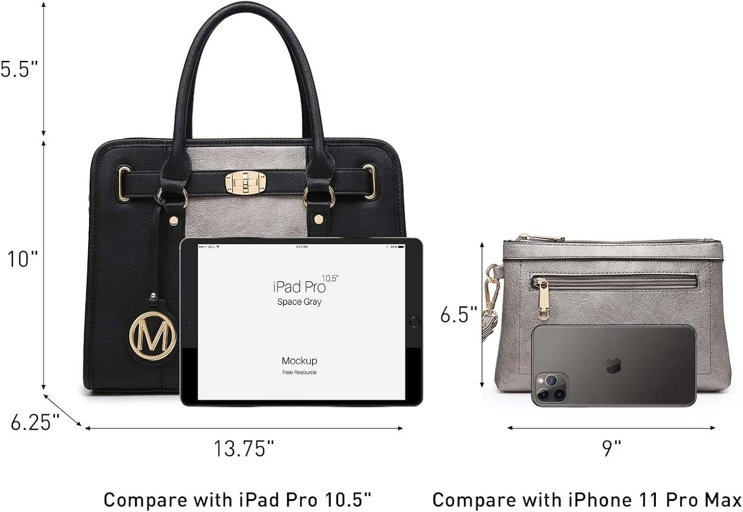 MKP Women Satchel Handbags Purses Two tone Top Handle Tote Shoulder Bags with Matching Wristlet Wallet Set 2pcs
