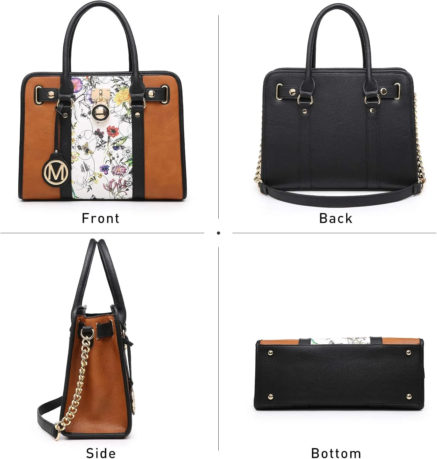 MKP Women Satchel Handbags Purses Two tone Top Handle Tote Shoulder Bags with Matching Wristlet Wallet Set 2pcs