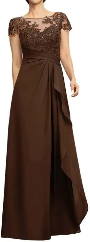 Mother of The Bride Dresses Long Formal Evening Gowns Chiffon Lace Appliques Wedding Guest Dresses for Women