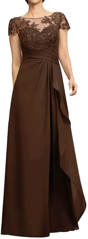 Mother of The Bride Dresses Long Formal Evening Gowns Chiffon Lace Appliques Wedding Guest Dresses for Women