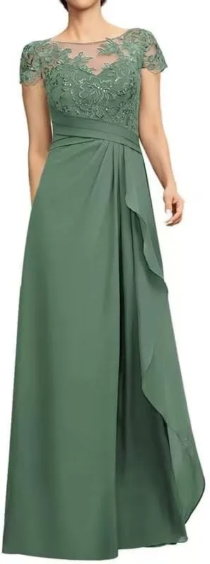 Mother of The Bride Dresses Long Formal Evening Gowns Chiffon Lace Appliques Wedding Guest Dresses for Women