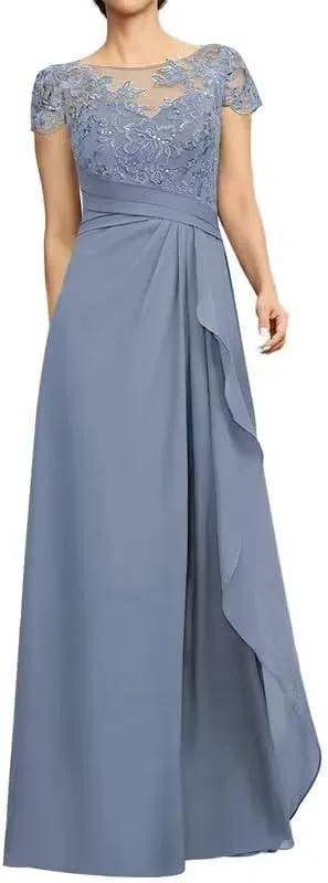 Mother of The Bride Dresses Long Formal Evening Gowns Chiffon Lace Appliques Wedding Guest Dresses for Women