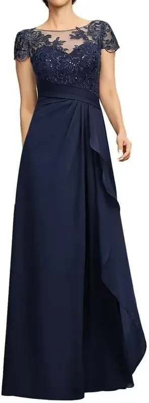 Mother of The Bride Dresses Long Formal Evening Gowns Chiffon Lace Appliques Wedding Guest Dresses for Women