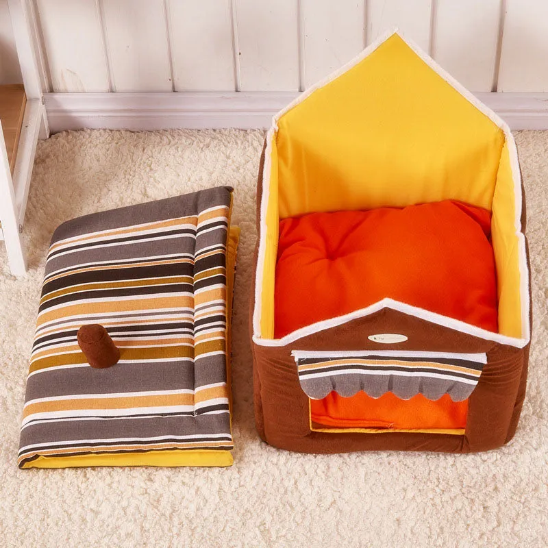 New Fashion Striped Removable Cover Mat Dog House Dog Beds For Small Medium Dogs Pet Products House Pet Beds for Cat