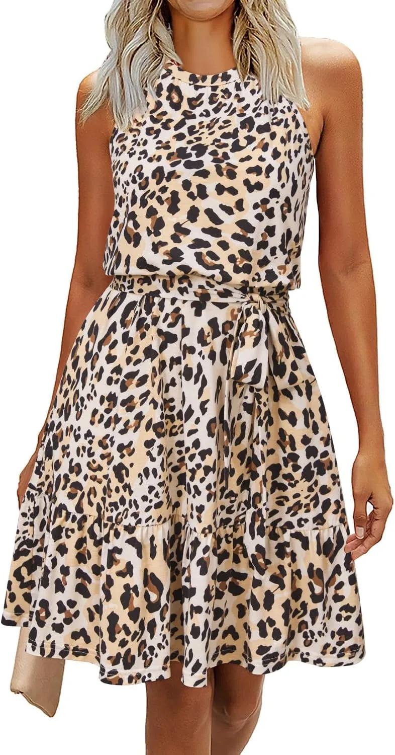 Newshows Womens 2025 Summer Dress Halter Wedding Guest Casual Beach Vacation Outfits Belted Sundresses with Pockets