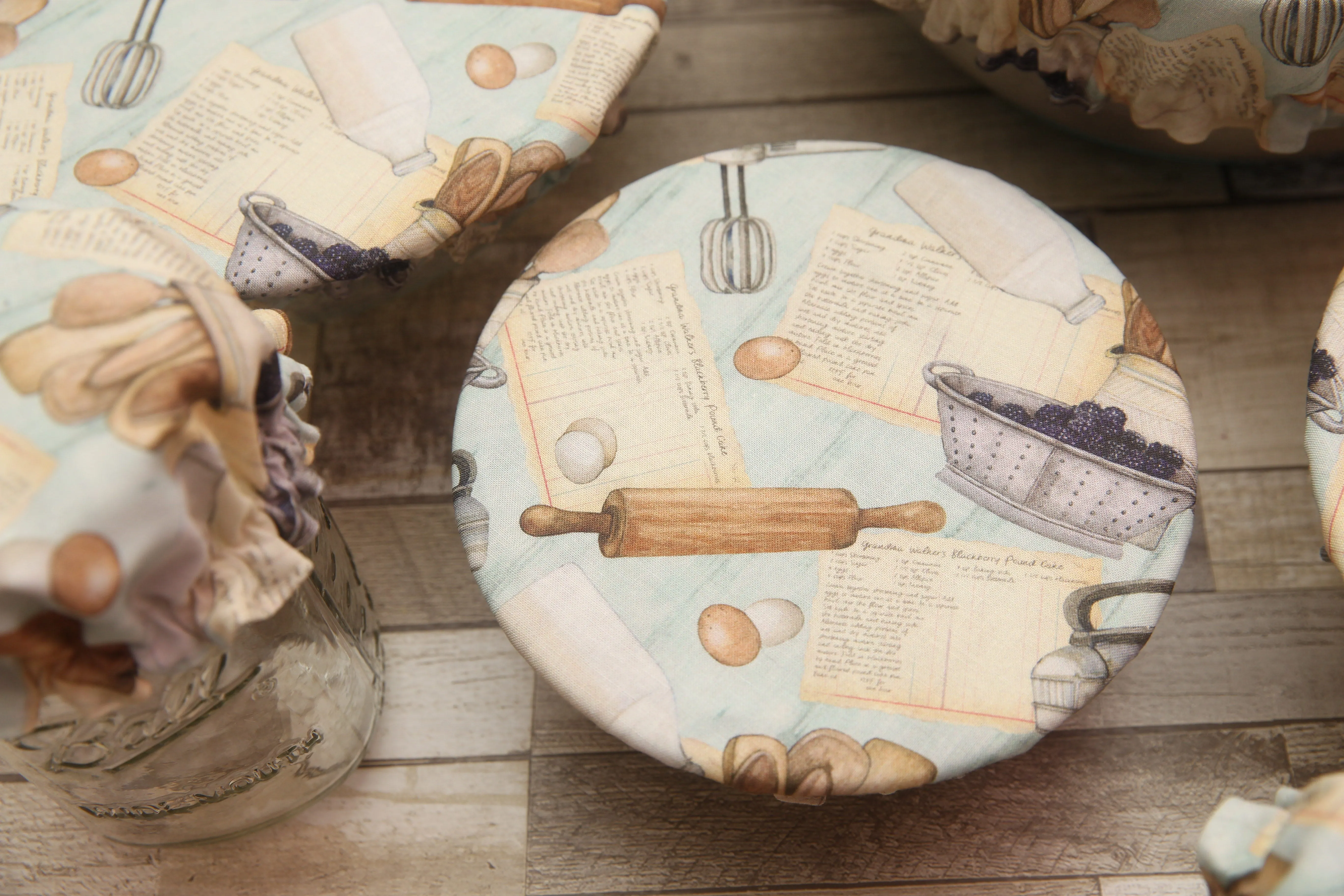 NON-PROP (GMA's Blackberries) Bowl, Jar, Cup, Plate COVERS; Hot Pad; Jar Opener; GMA's Blackberries; MADE TO ORDER