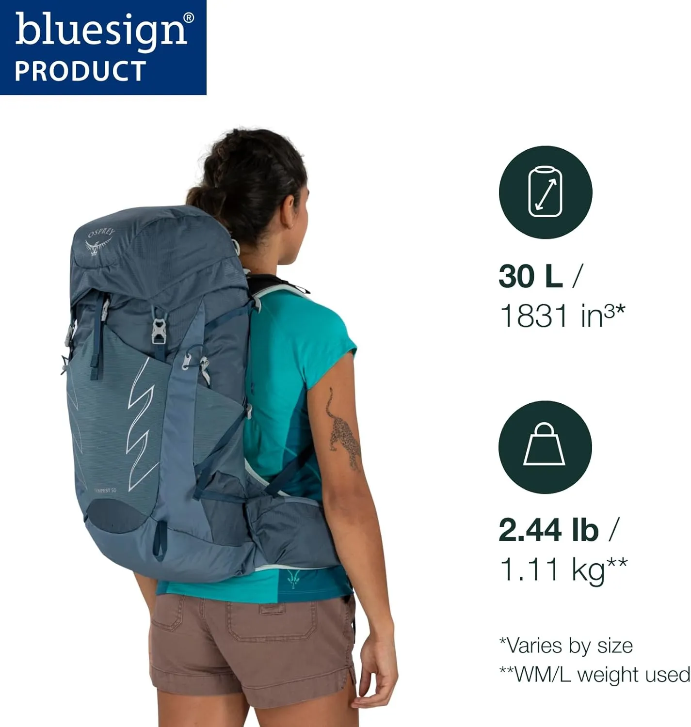 Osprey Tempest 30L Women's Hiking Backpack with Hipbelt, Jasper Green, WM/L
