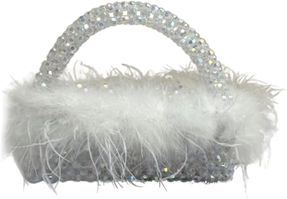 Ostrich Feather Beaded Purse for Women Shiny Evening Clutch Trendy Tote Gorgeous Handbags for Vacation Feast Party Wedding