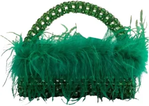Ostrich Feather Beaded Purse for Women Shiny Evening Clutch Trendy Tote Gorgeous Handbags for Vacation Feast Party Wedding