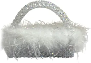 Ostrich Feather Beaded Purse for Women Shiny Evening Clutch Trendy Tote Gorgeous Handbags for Vacation Feast Party Wedding