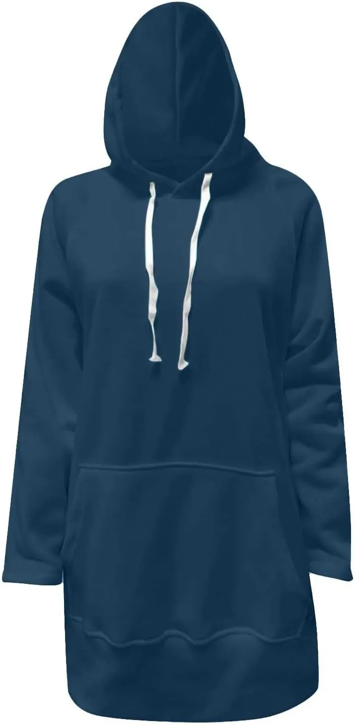 Oversized Hoodie Dress for Women Casual Warm Drawstring Long Sweatshirt with Pocket Fashion Split Hem Long Sleeve Hoodies