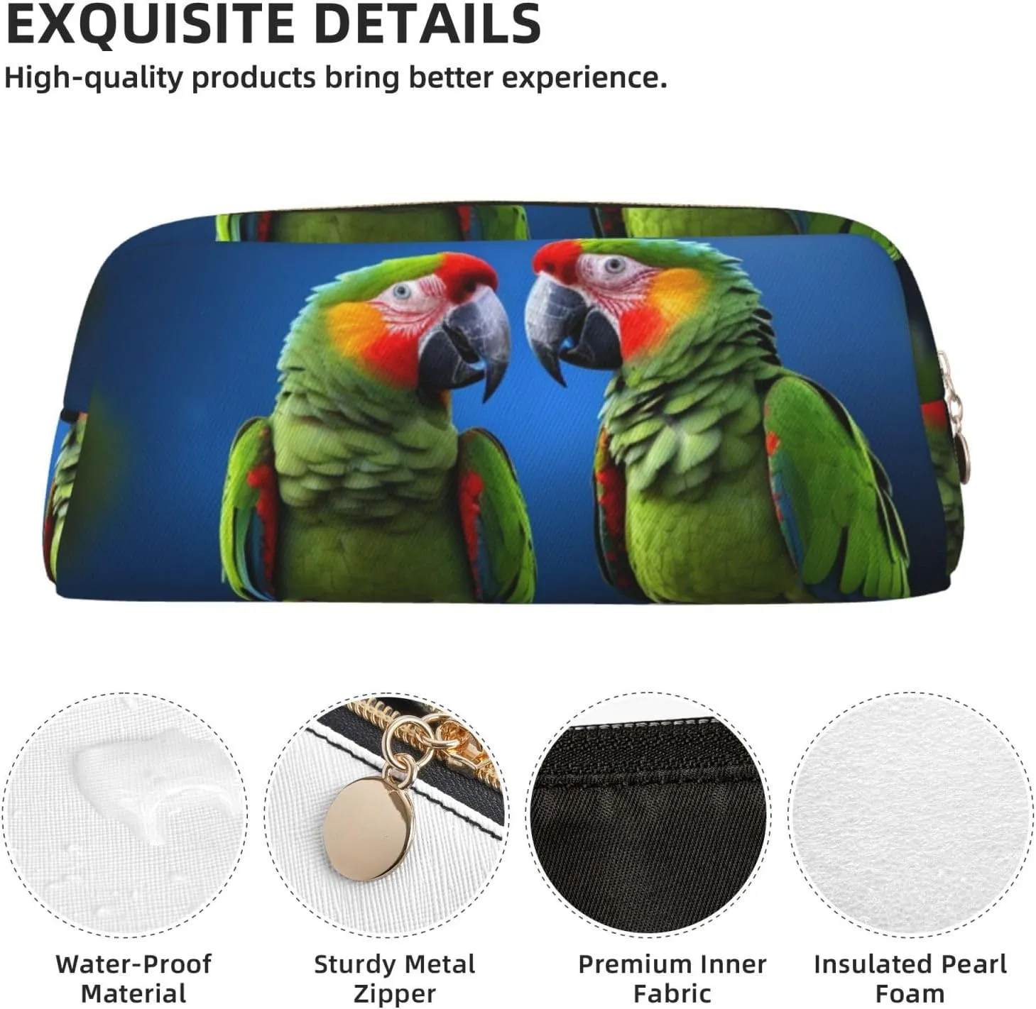 parrots Makeup Bag Travel Toiletry Bag Big Pencil Bag for Women Men Leather Zipper Coin Pouch Purse