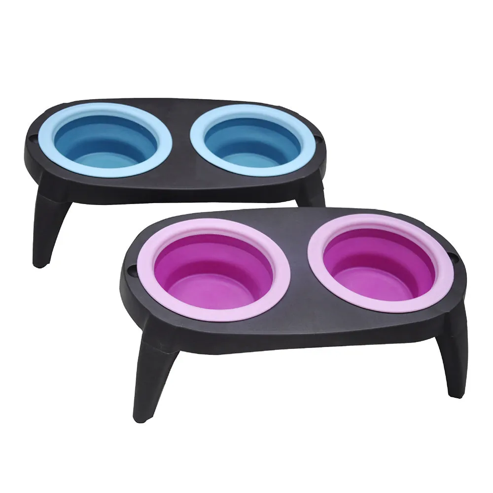 PAWS ASIA Wholesale Eco Friendly Silicone Travel Portable Pet Feeding Collapsible Dog Bowl With Stand