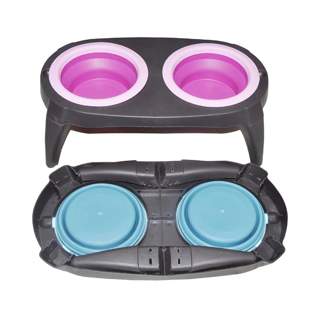 PAWS ASIA Wholesale Eco Friendly Silicone Travel Portable Pet Feeding Collapsible Dog Bowl With Stand