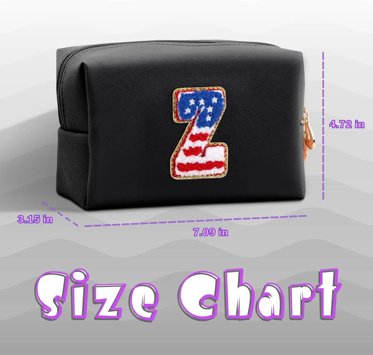 Personalized Initial Letter Makeup Bag Organizer,Waterproof PU Leather Letter Zipper Cosmetic Pouch Bag Travel Portable Toiletry Bag,Gift Ideal for Teen Girls Women Birthday Friend Mom