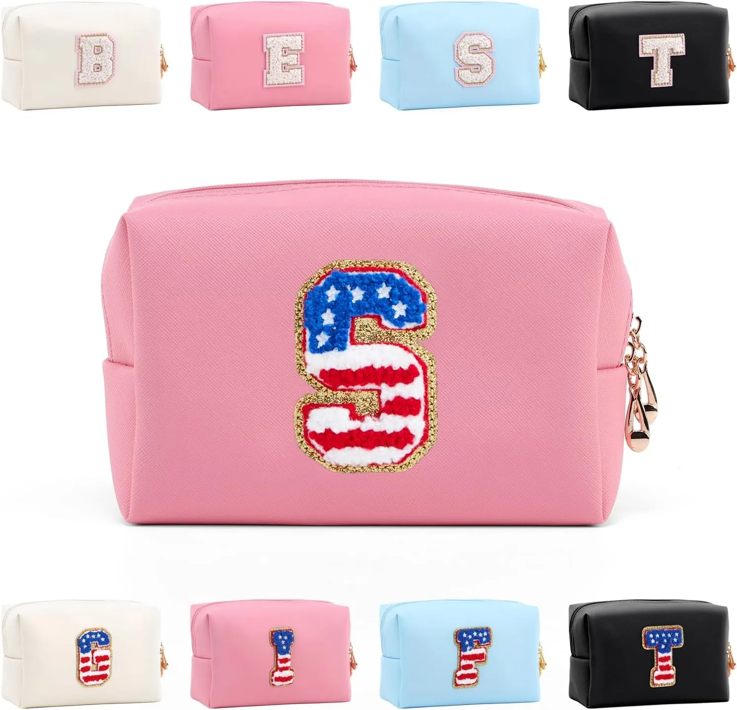 Personalized Initial Letter Makeup Bag Organizer,Waterproof PU Leather Letter Zipper Cosmetic Pouch Bag Travel Portable Toiletry Bag,Gift Ideal for Teen Girls Women Birthday Friend Mom