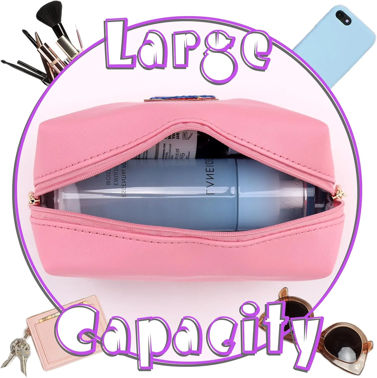 Personalized Initial Letter Makeup Bag Organizer,Waterproof PU Leather Letter Zipper Cosmetic Pouch Bag Travel Portable Toiletry Bag,Gift Ideal for Teen Girls Women Birthday Friend Mom