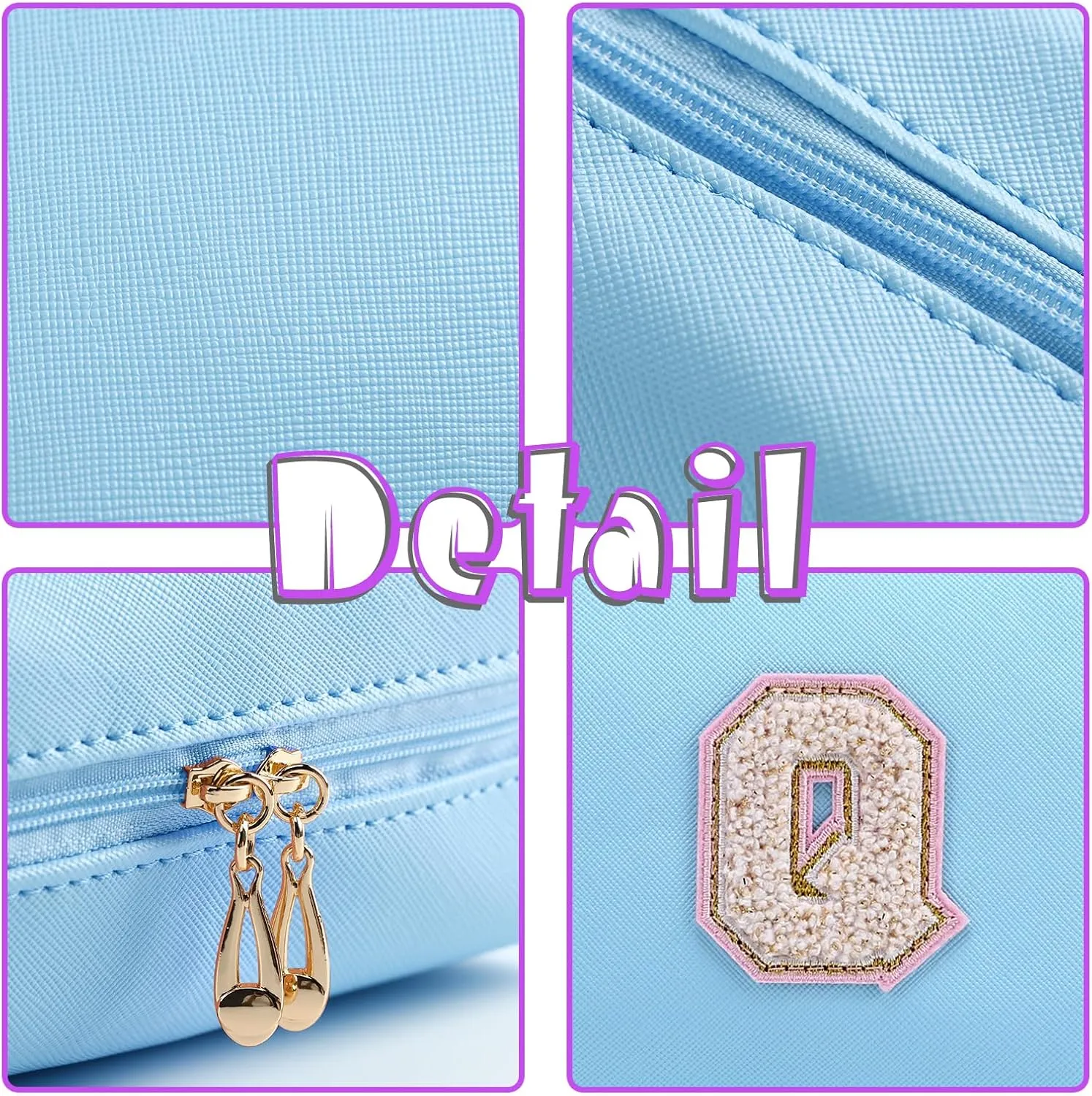 Personalized Initial Letter Makeup Bag Organizer,Waterproof PU Leather Letter Zipper Cosmetic Pouch Bag Travel Portable Toiletry Bag,Gift Ideal for Teen Girls Women Birthday Friend Mom