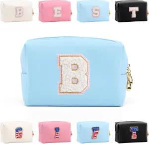 Personalized Initial Letter Makeup Bag Organizer,Waterproof PU Leather Letter Zipper Cosmetic Pouch Bag Travel Portable Toiletry Bag,Gift Ideal for Teen Girls Women Birthday Friend Mom