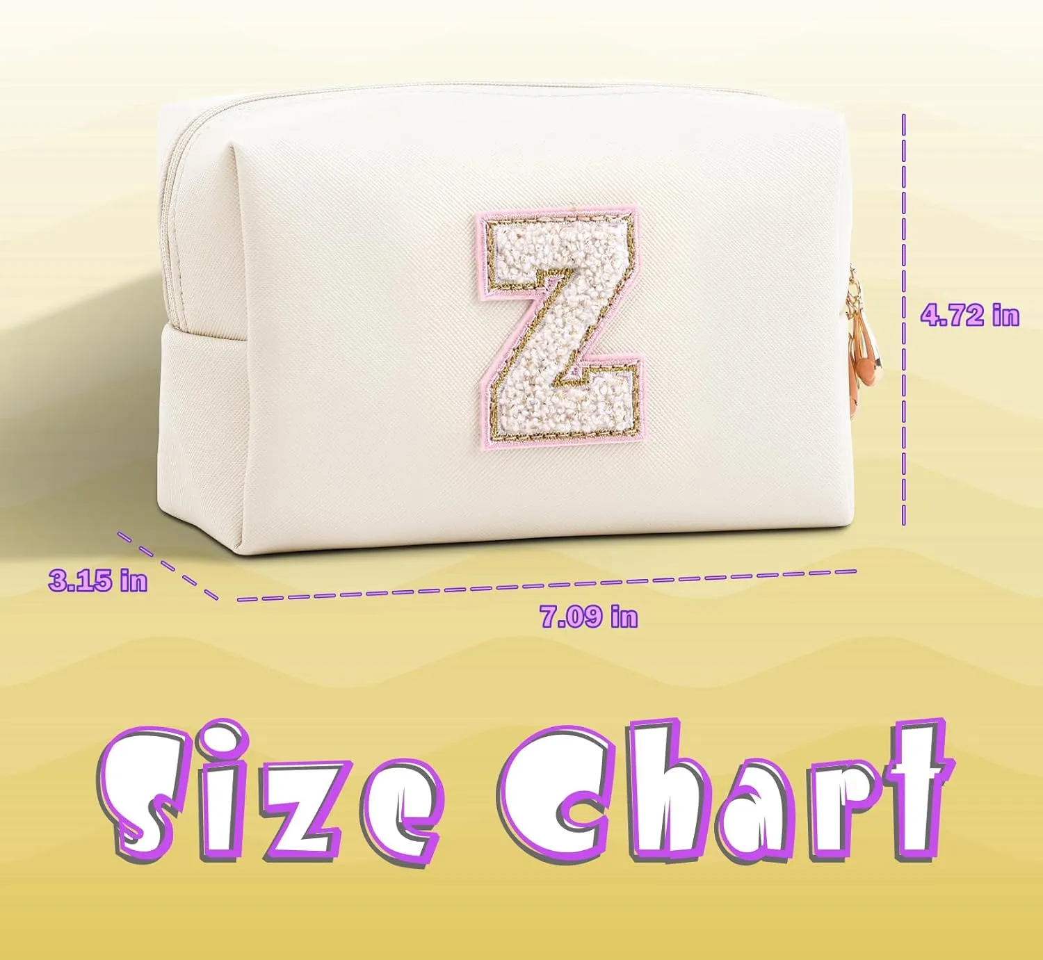 Personalized Initial Letter Makeup Bag Organizer,Waterproof PU Leather Letter Zipper Cosmetic Pouch Bag Travel Portable Toiletry Bag,Gift Ideal for Teen Girls Women Birthday Friend Mom