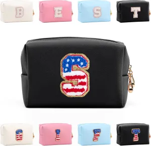 Personalized Initial Letter Makeup Bag Organizer,Waterproof PU Leather Letter Zipper Cosmetic Pouch Bag Travel Portable Toiletry Bag,Gift Ideal for Teen Girls Women Birthday Friend Mom