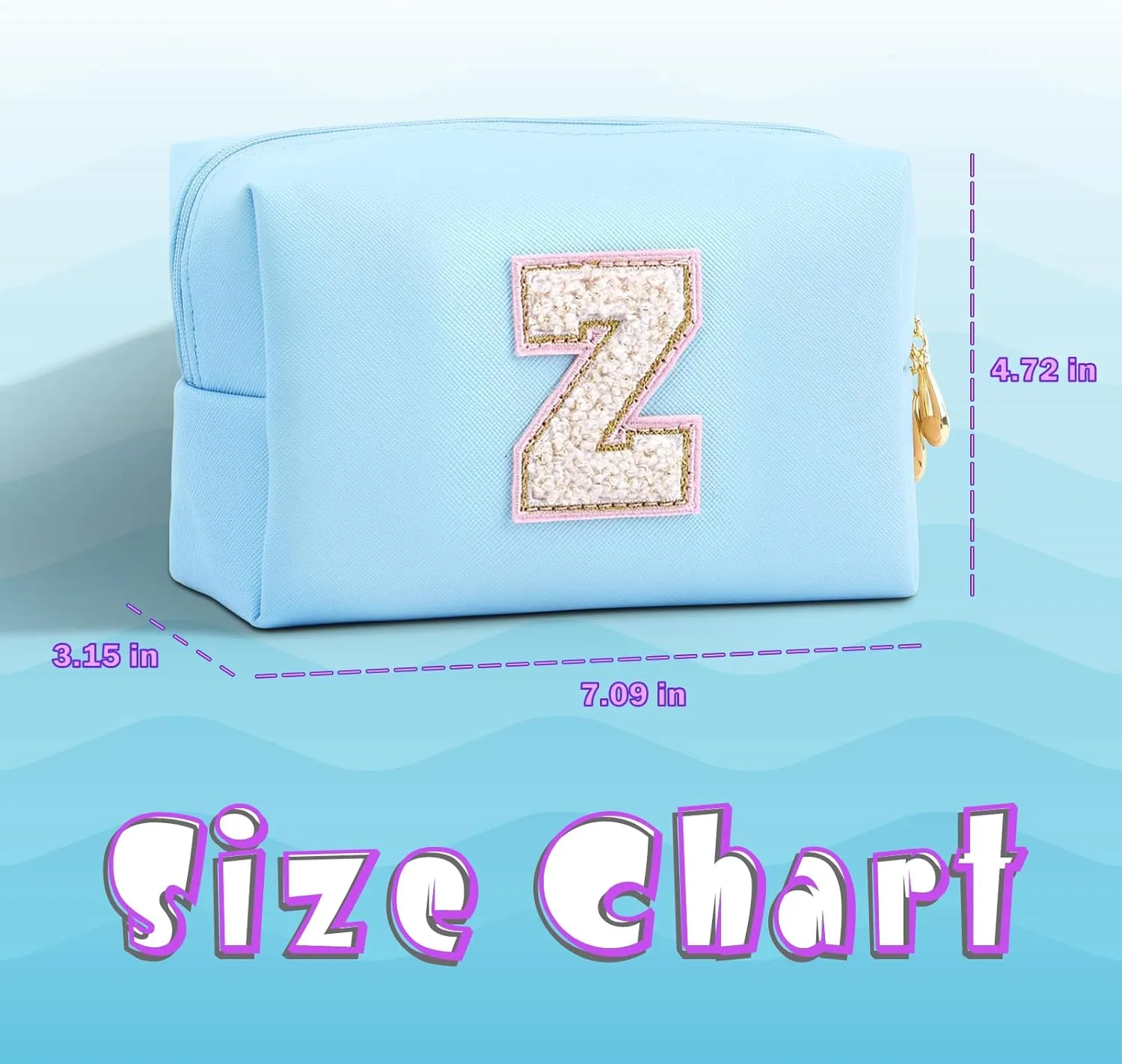 Personalized Initial Letter Makeup Bag Organizer,Waterproof PU Leather Letter Zipper Cosmetic Pouch Bag Travel Portable Toiletry Bag,Gift Ideal for Teen Girls Women Birthday Friend Mom