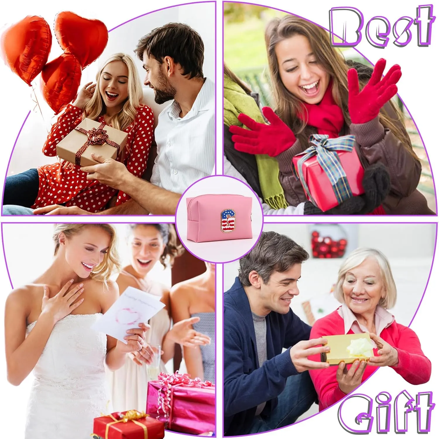 Personalized Initial Letter Makeup Bag Organizer,Waterproof PU Leather Letter Zipper Cosmetic Pouch Bag Travel Portable Toiletry Bag,Gift Ideal for Teen Girls Women Birthday Friend Mom