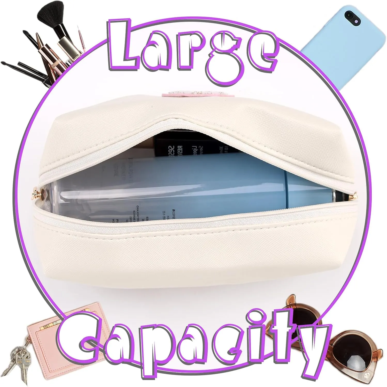 Personalized Initial Letter Makeup Bag Organizer,Waterproof PU Leather Letter Zipper Cosmetic Pouch Bag Travel Portable Toiletry Bag,Gift Ideal for Teen Girls Women Birthday Friend Mom