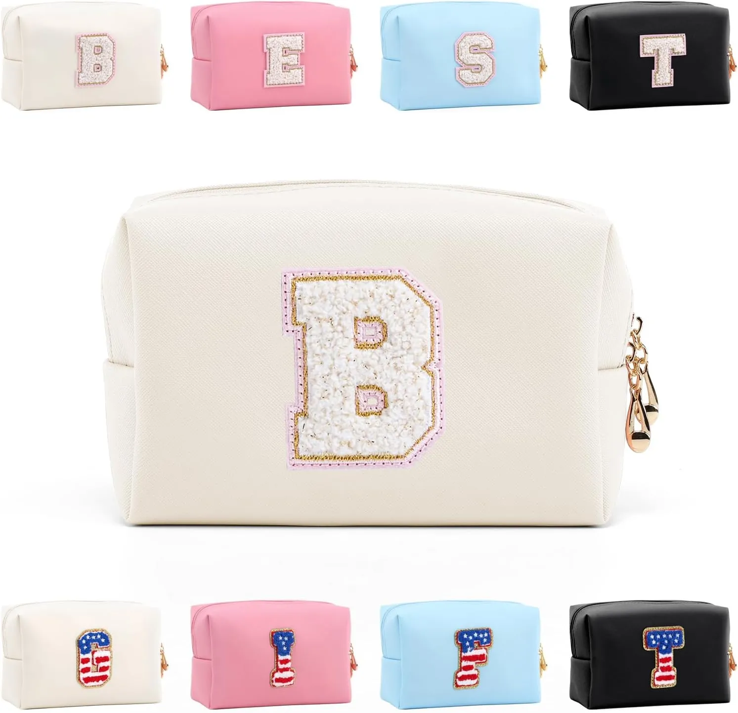 Personalized Initial Letter Makeup Bag Organizer,Waterproof PU Leather Letter Zipper Cosmetic Pouch Bag Travel Portable Toiletry Bag,Gift Ideal for Teen Girls Women Birthday Friend Mom