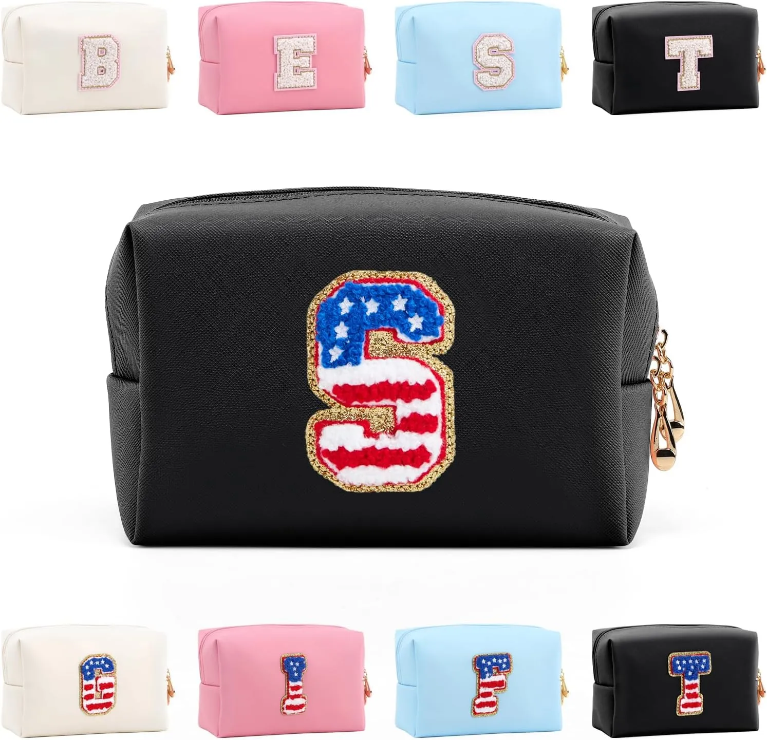 Personalized Initial Letter Makeup Bag Organizer,Waterproof PU Leather Letter Zipper Cosmetic Pouch Bag Travel Portable Toiletry Bag,Gift Ideal for Teen Girls Women Birthday Friend Mom