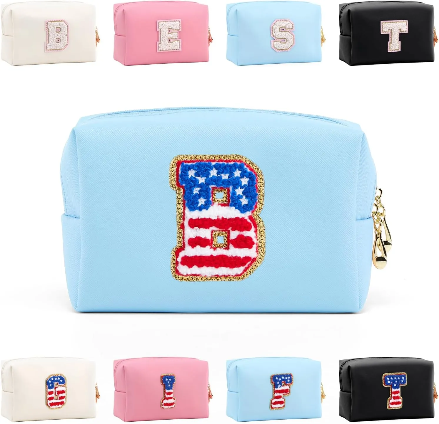 Personalized Initial Letter Makeup Bag Organizer,Waterproof PU Leather Letter Zipper Cosmetic Pouch Bag Travel Portable Toiletry Bag,Gift Ideal for Teen Girls Women Birthday Friend Mom