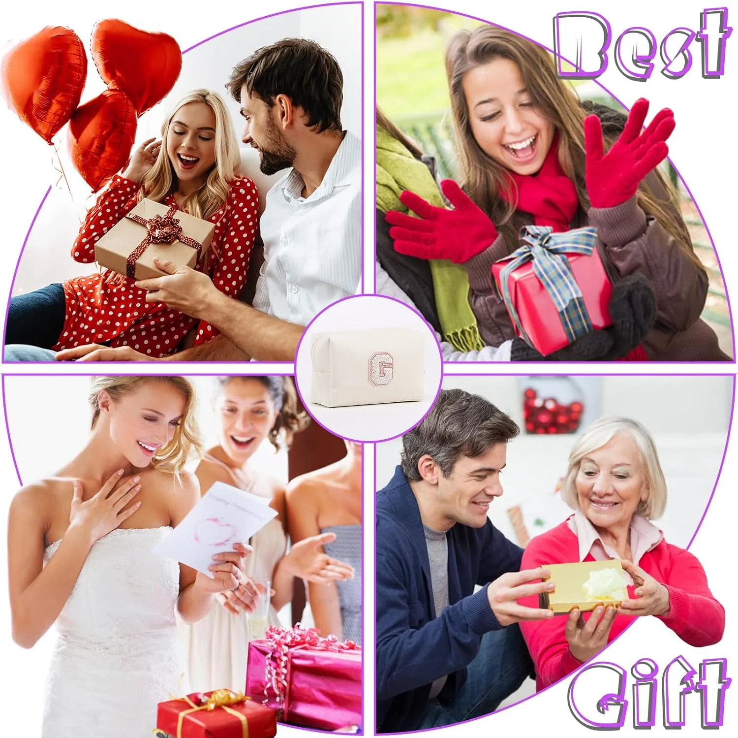 Personalized Initial Letter Makeup Bag Organizer,Waterproof PU Leather Letter Zipper Cosmetic Pouch Bag Travel Portable Toiletry Bag,Gift Ideal for Teen Girls Women Birthday Friend Mom