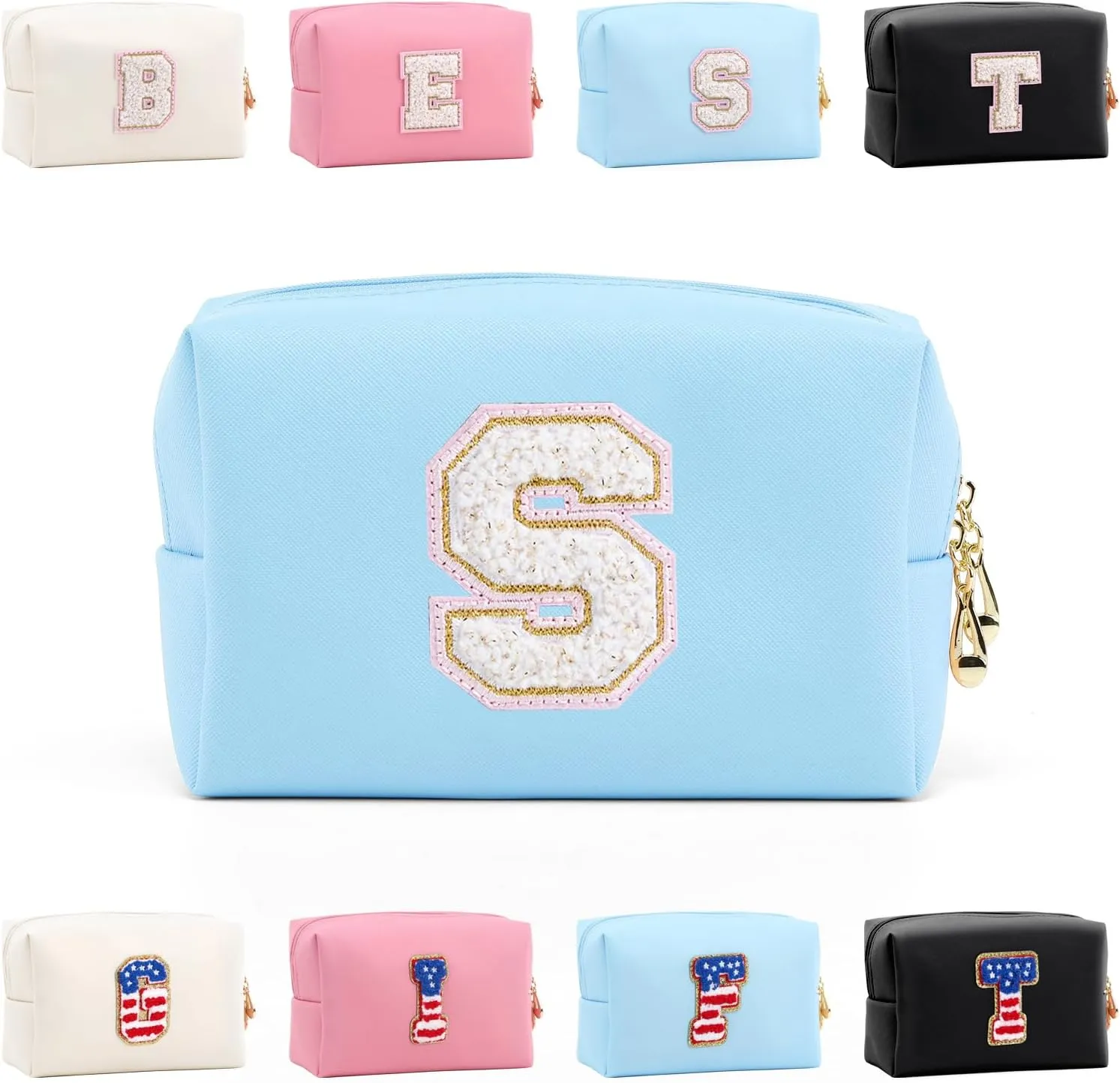 Personalized Initial Letter Makeup Bag Organizer,Waterproof PU Leather Letter Zipper Cosmetic Pouch Bag Travel Portable Toiletry Bag,Gift Ideal for Teen Girls Women Birthday Friend Mom