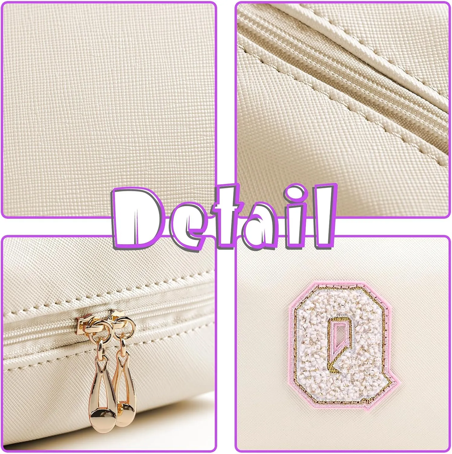 Personalized Initial Letter Makeup Bag Organizer,Waterproof PU Leather Letter Zipper Cosmetic Pouch Bag Travel Portable Toiletry Bag,Gift Ideal for Teen Girls Women Birthday Friend Mom