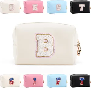 Personalized Initial Letter Makeup Bag Organizer,Waterproof PU Leather Letter Zipper Cosmetic Pouch Bag Travel Portable Toiletry Bag,Gift Ideal for Teen Girls Women Birthday Friend Mom