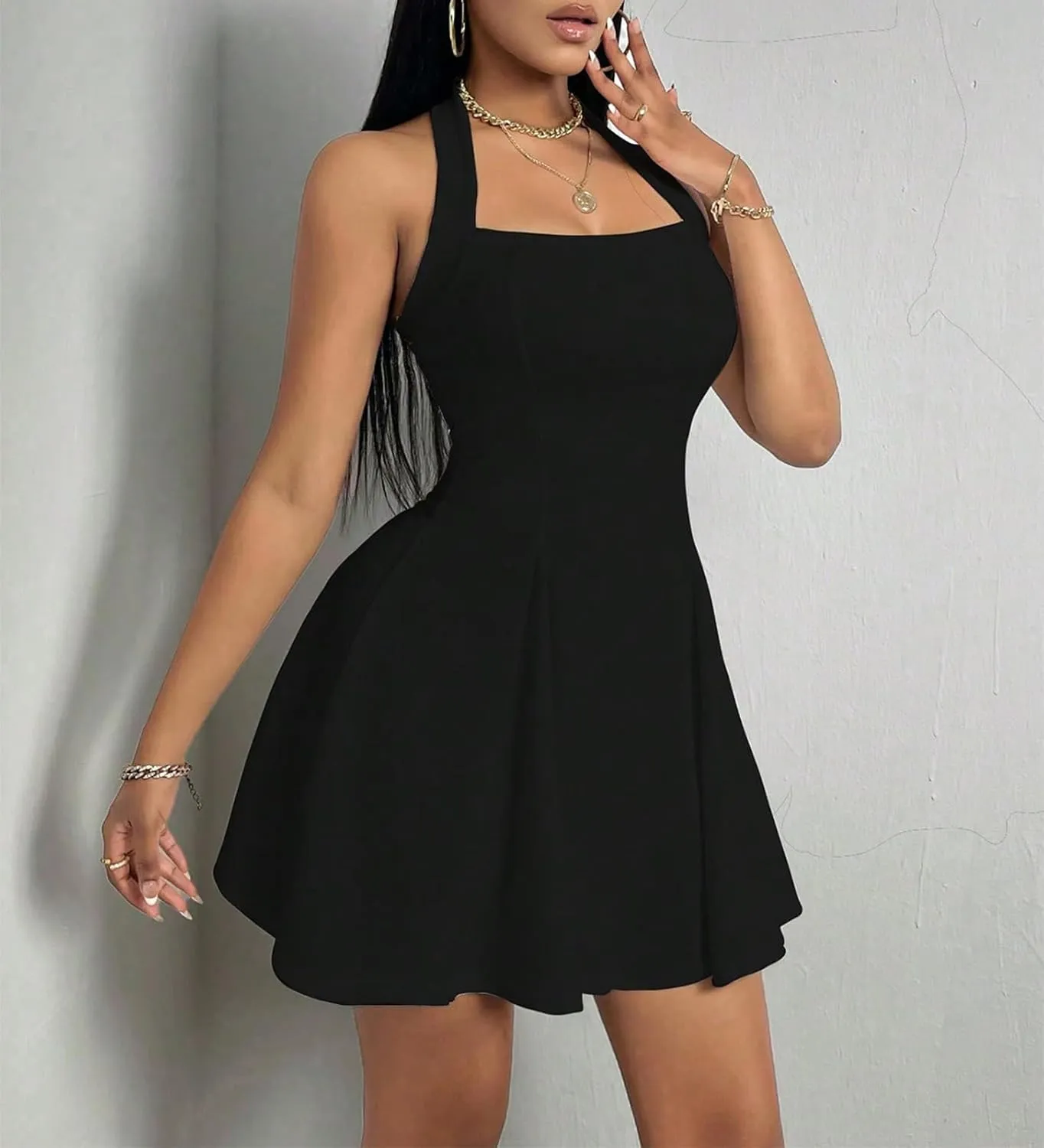 PerZeal Women's 2025 Summer Dress Sleeveless Halter Neck Sundress Backless Flared Short Mini Beach Dress