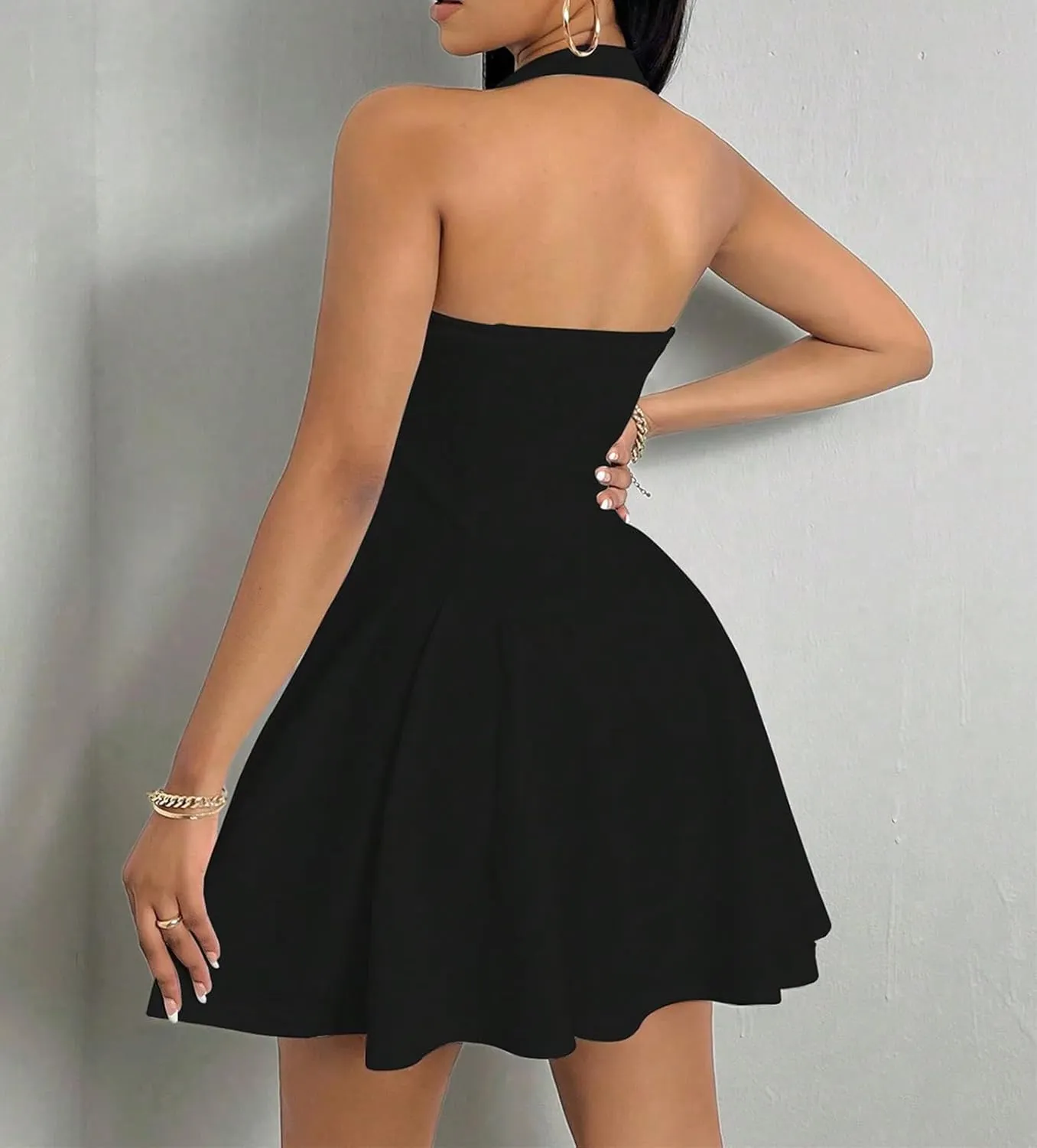 PerZeal Women's 2025 Summer Dress Sleeveless Halter Neck Sundress Backless Flared Short Mini Beach Dress